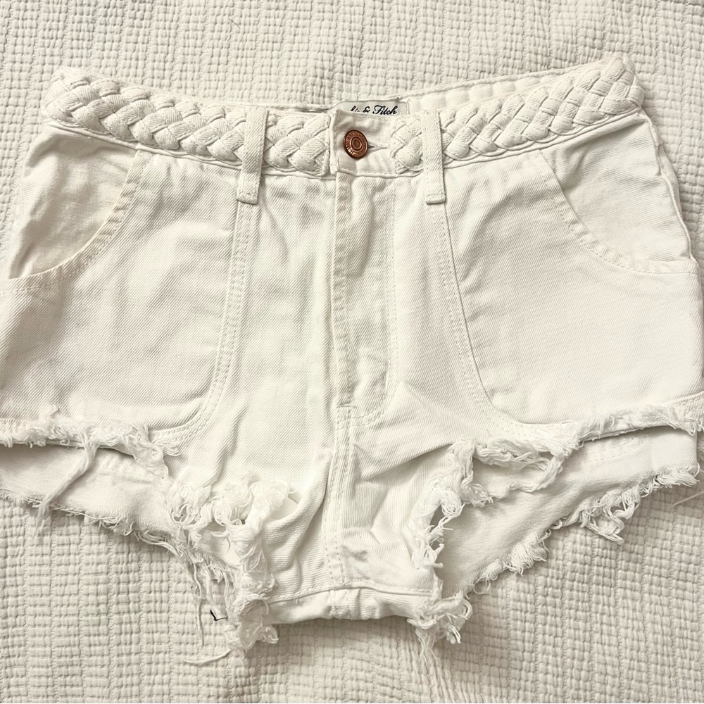 Abercrombie White High-Rise Festival Denim Shorts
